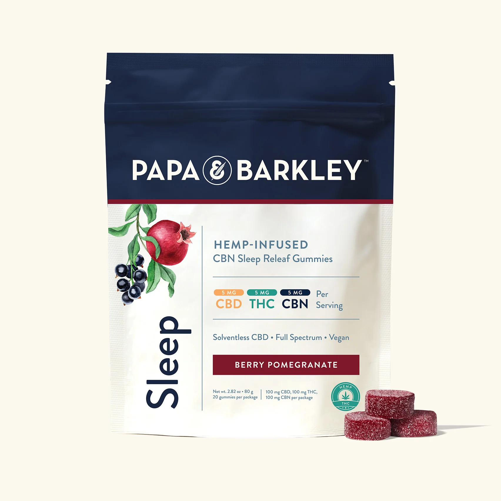 P_B_Delta9_CBNSleepGummies_Pouch_ProductImage_PDPMainGallery_Cream_02.webp Papa & Barkley CBD Releaf Gummies - Image 1