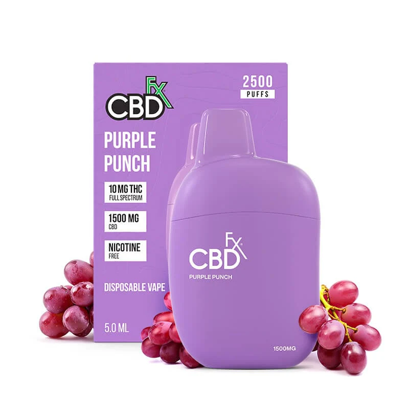 cbdfx-photo-render-product-vape-disposable-fp-purple-punch-jan-30-2024_e42008d7-5c3d-4786-9c92-58df6e74eb4f.webp Purple Punch THC Vape Pen — 1500mg CBD + 10mg THC - Image 1