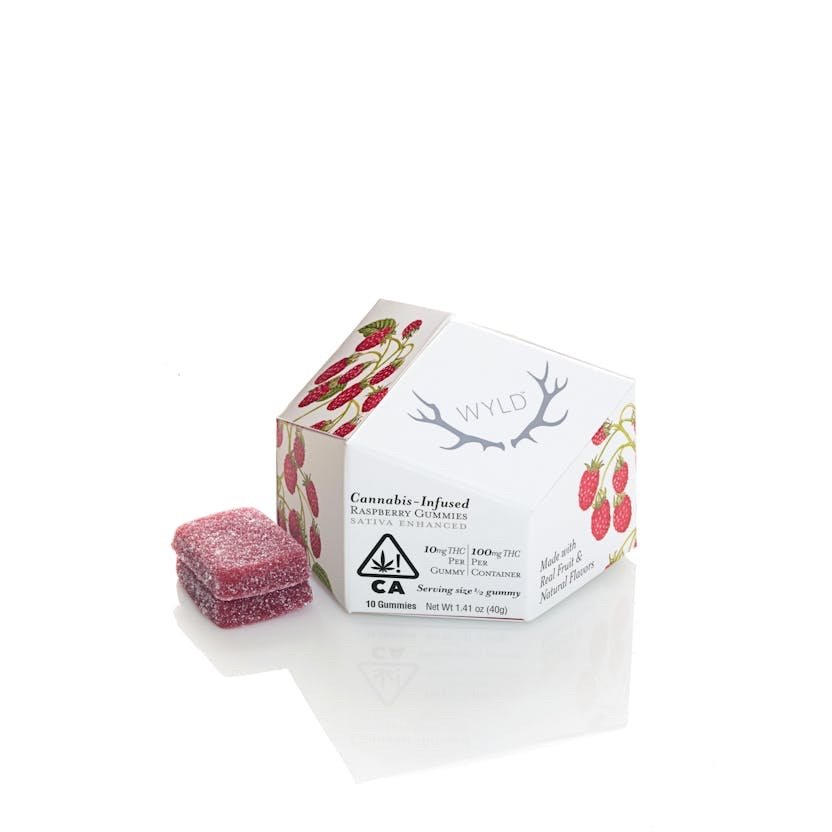 img_8500.jpeg WYLD | Raspberry Sativa Enhanced Gummies | 100mg | 10ct | 10mg/ea - Image 1