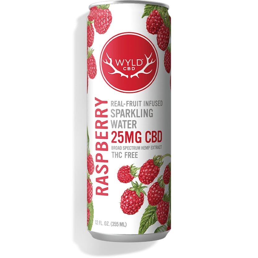 img_8505.jpeg WYLD | Raspberry CBD Sparkling Water | Carbonated | 25mg | 12 fl oz - Image 1