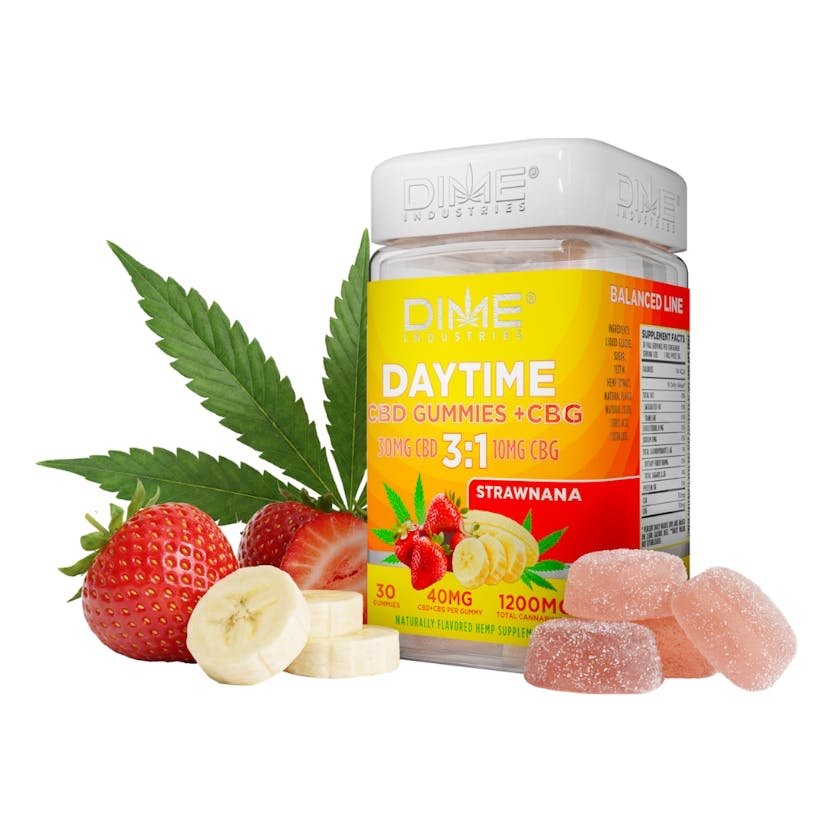 img_8531.jpeg Dime Industries
Strawnana Daytime CBD+CBG | Wellness Line | 30ct Gummies - Image 1