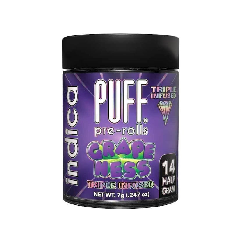 img_8633.jpeg PUFF
Grapeness - Triple Infused Pre-Rolls - 14pk/7g - Image 1