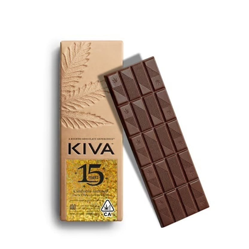 img_8712.jpeg Kiva Confections
Anniversary Edition | Dark Chocolate Sea Salt Bar | Edible | 100mg/ea - Image 1
