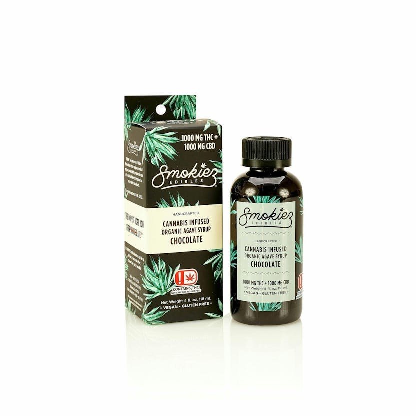 img_8744.jpeg Smokiez Edibles
Chocolate Agave Syrup 1:1 THC:CBD | 1000mg - Image 1