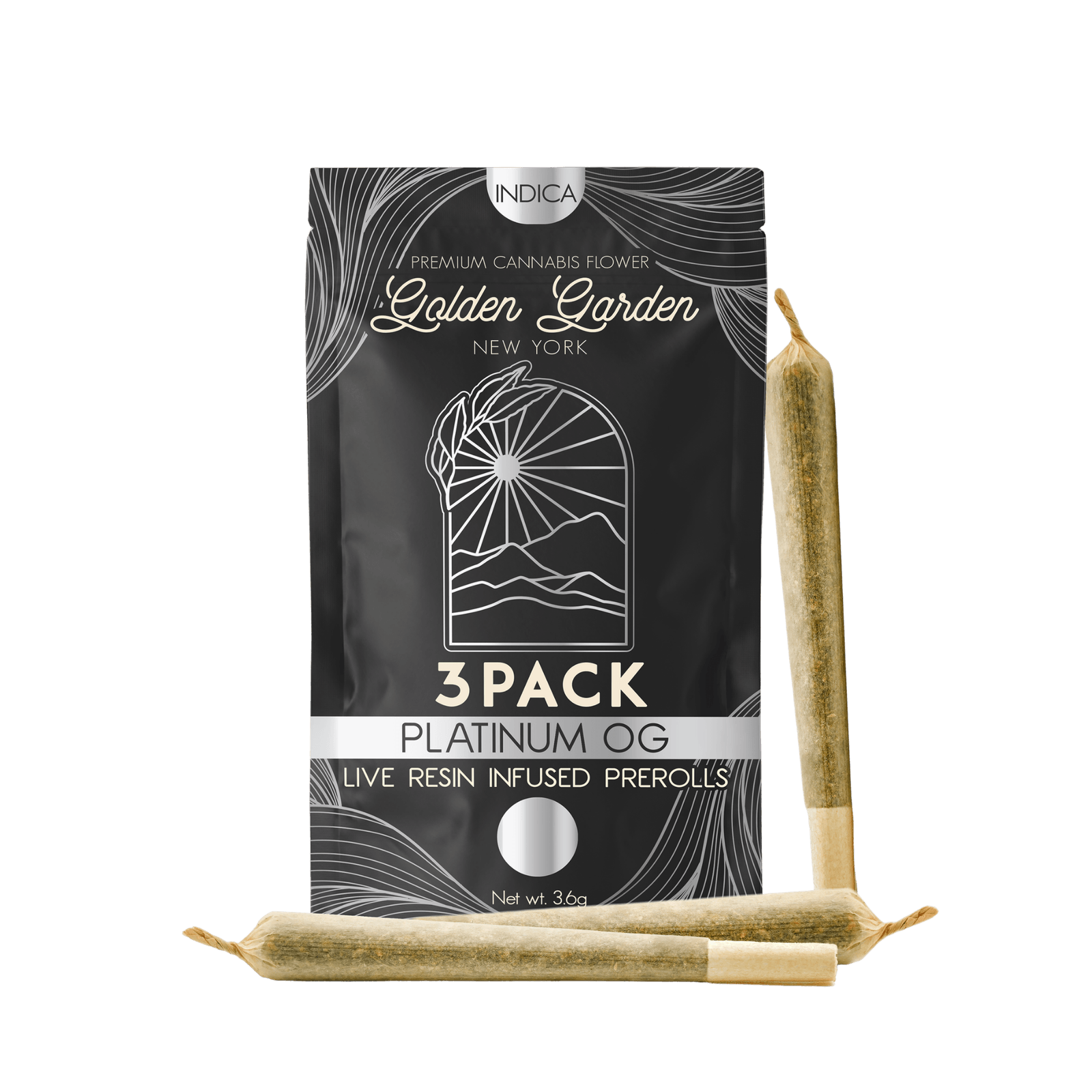 img_8980.png Golden Garden PLATINUM OG 3 PACK LIVE RESIN INFUSED PRE-ROLL | Indica - Image 1